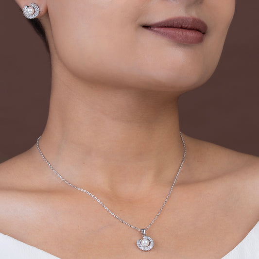 Celestial Pearl & Baguette pendant Set 925 sterling silver
