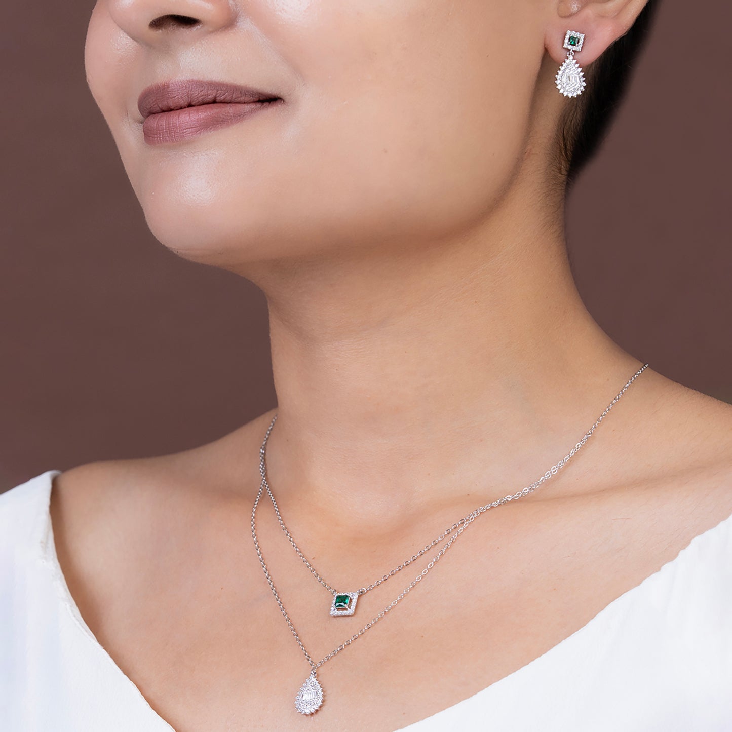 Double Tier Emerald & Marquise set 925 sterling silver