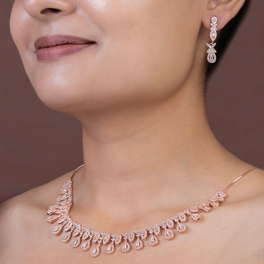 Rose Gold & Diamond-Style 925 sterling silver Necklace