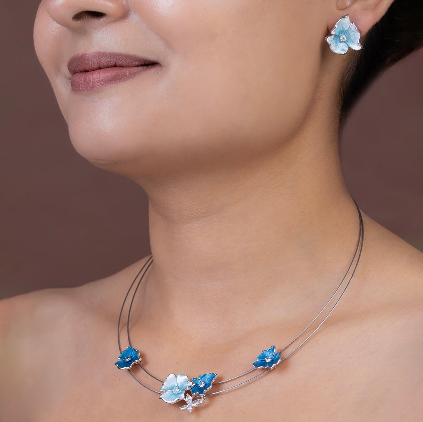 Frosted Cerulean Floral 925 sterling silver necklace