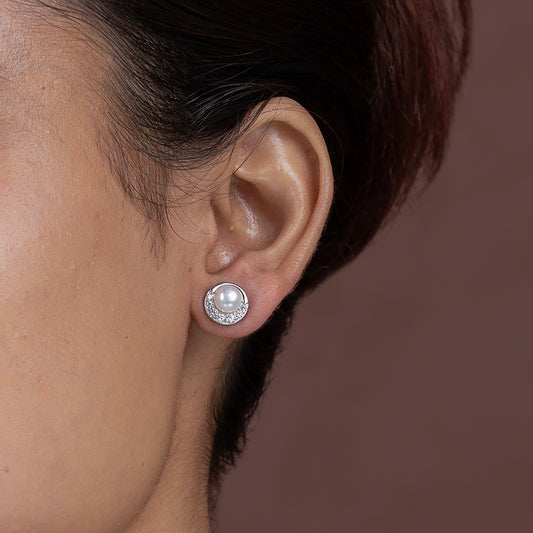 Crescent Pearl Studs Earrings 925 sterling silver