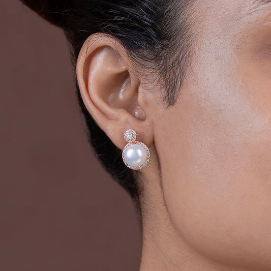 Pearl & Pavé Drop Studs Earrings 925 sterling silver