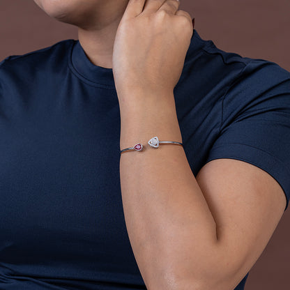 Garnet & Diamond-Style Open Cuff kada 925 sterling silver