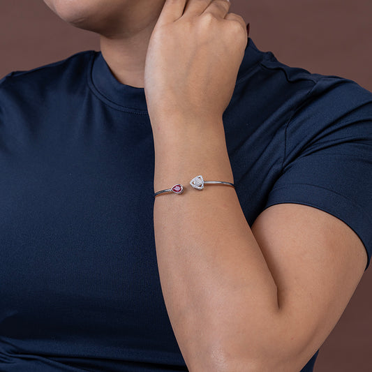 Garnet & Diamond-Style Open Cuff kada 925 sterling silver