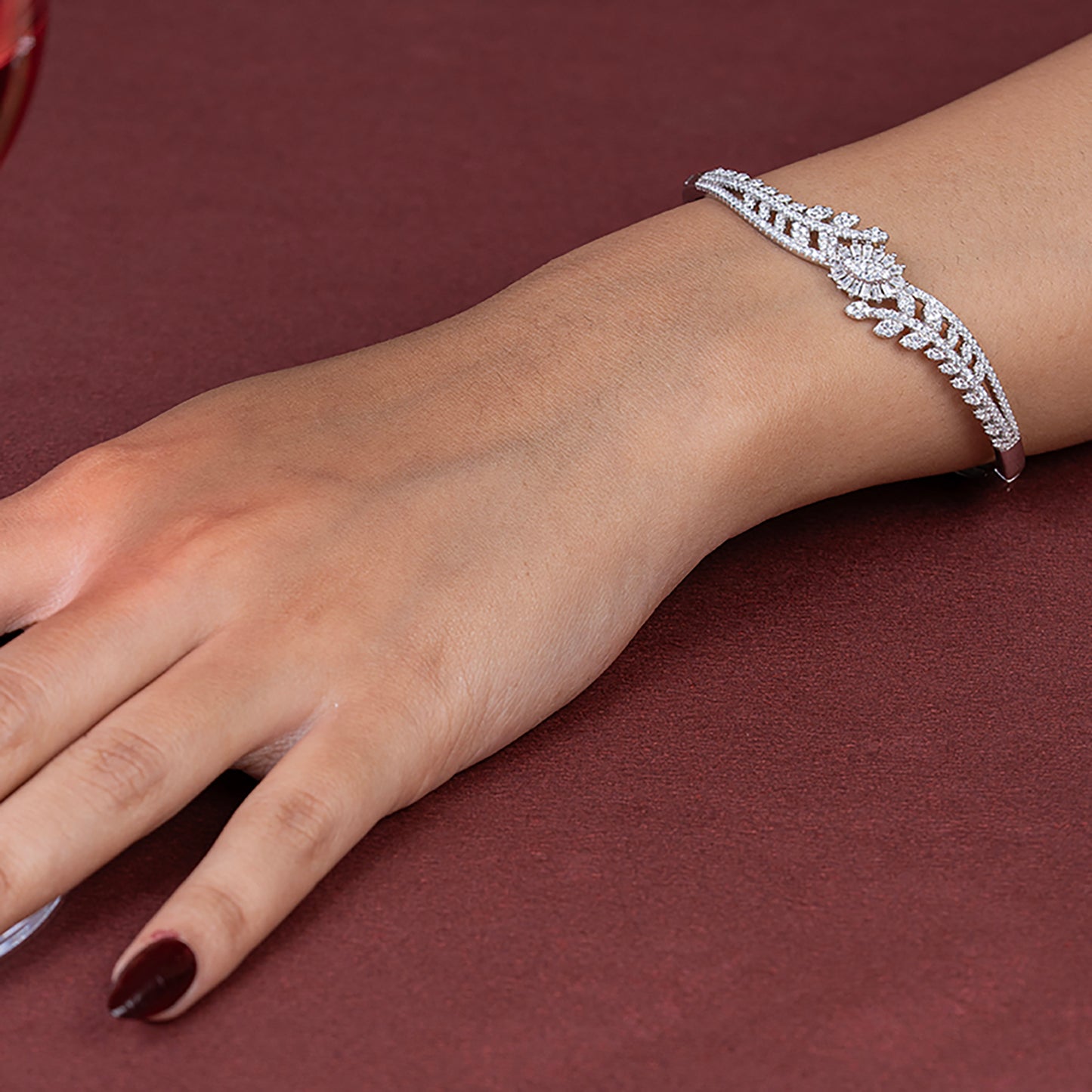 Floral Radiance Diamond style kada 925 sterling silver