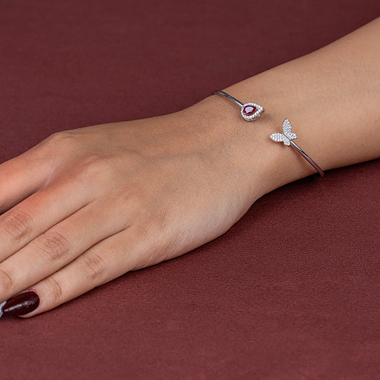 Pear shape Ruby and Buttlerfly  kada 925 sterling silver