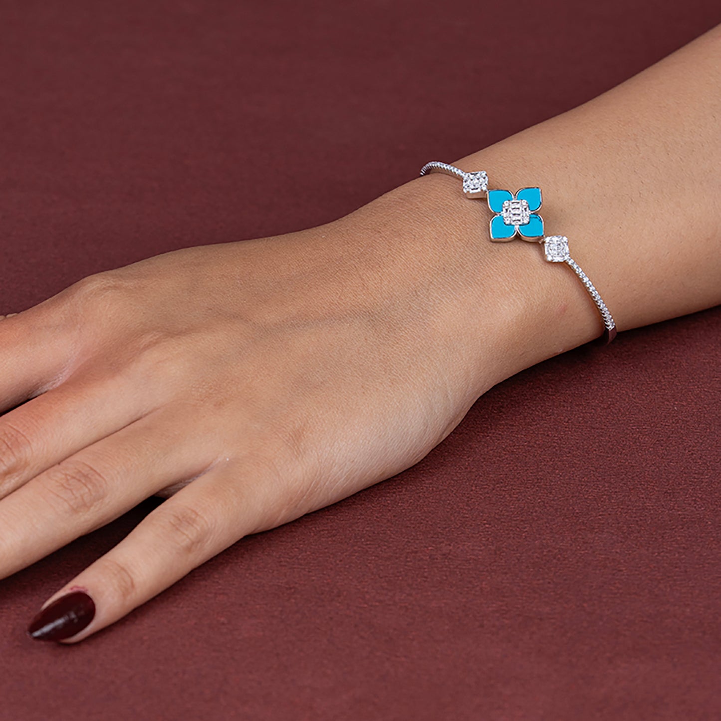 Turquoise Clover Crystal Cuff kada 925 sterling silver