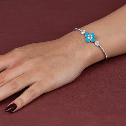 Turquoise Clover Crystal Cuff kada 925 sterling silver