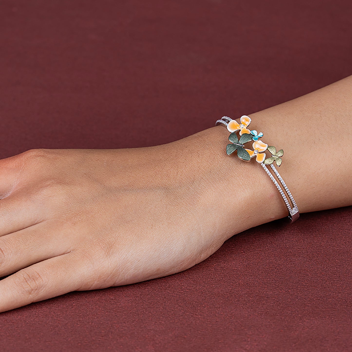 Butterfly Blossom Crystal korean kada 925 sterling silver