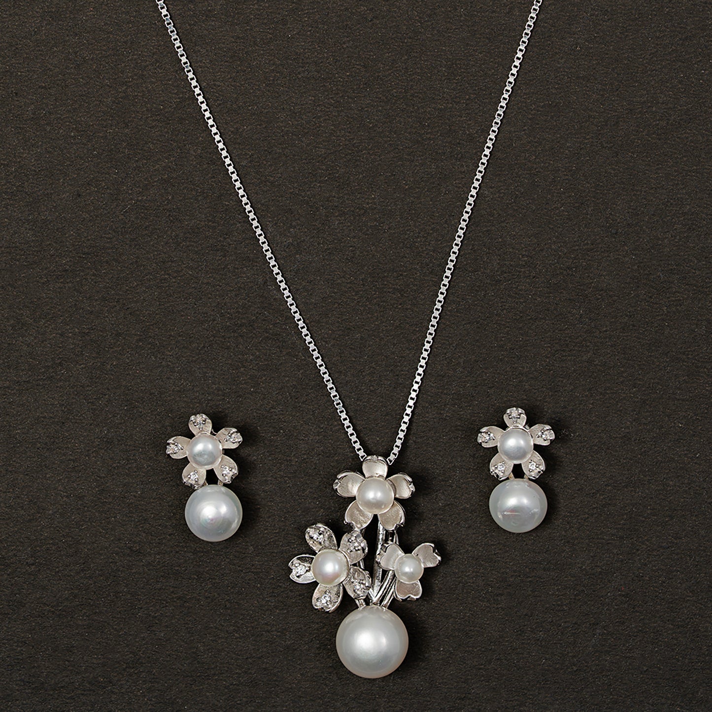 Spring Floral Pearl pendant Set 925 sterling silver