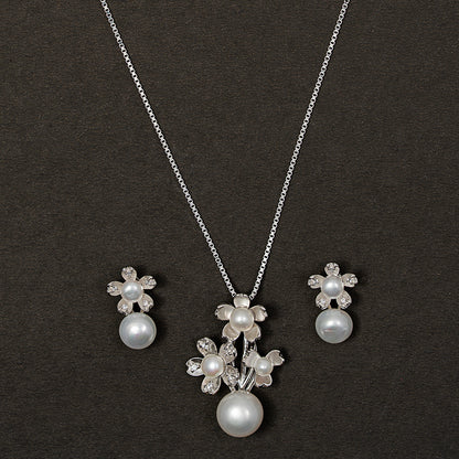 Spring Floral Pearl pendant Set 925 sterling silver