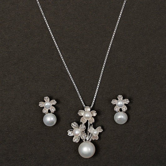 Spring Floral Pearl pendant Set 925 sterling silver