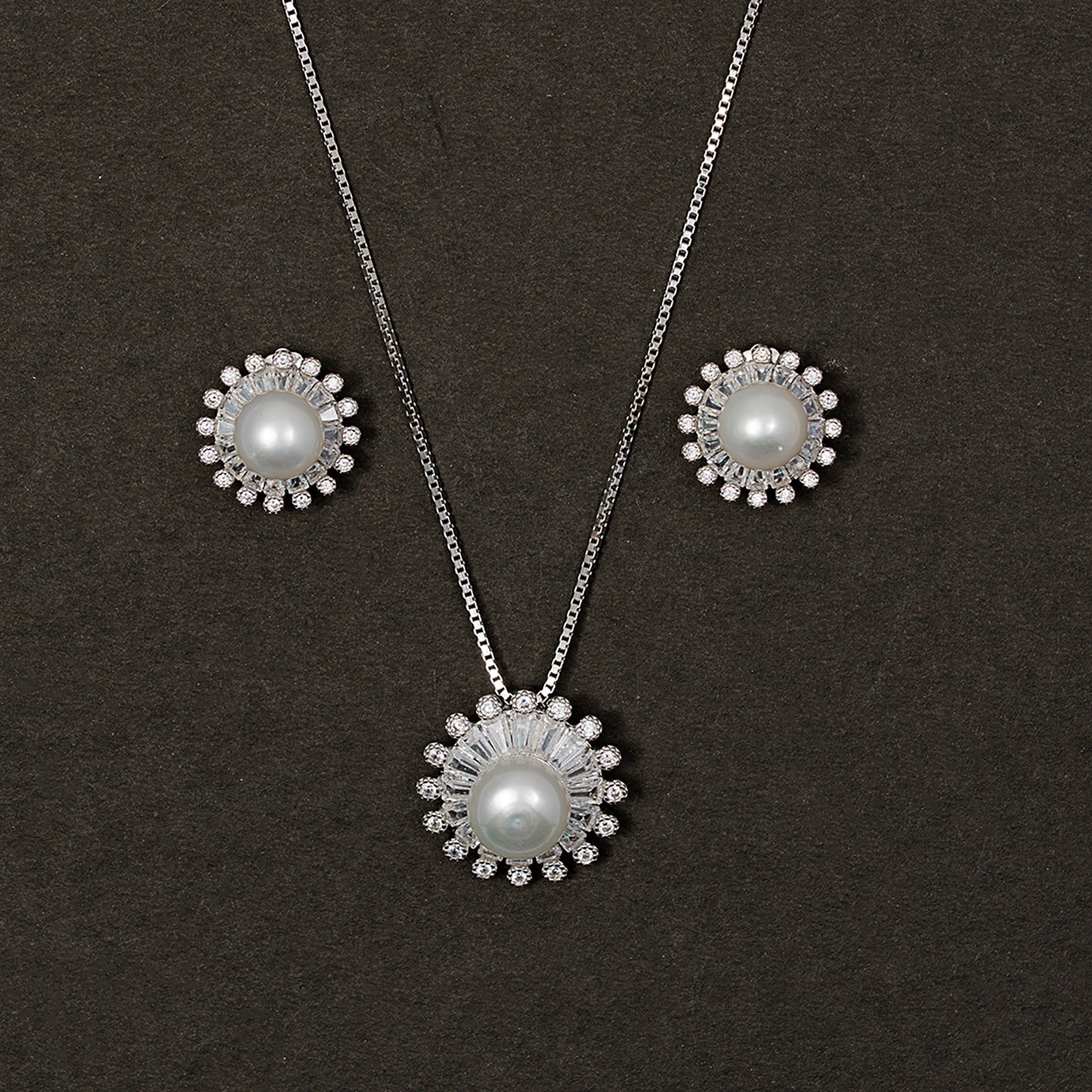 Ethereal Halo Pearl & Pavé pendant Set 925 sterling silver