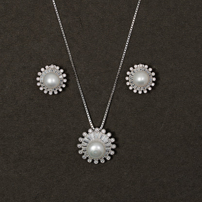 Ethereal Halo Pearl & Pavé pendant Set 925 sterling silver