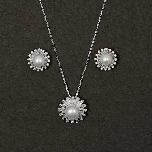 Ethereal Halo Pearl & Pavé pendant Set 925 sterling silver