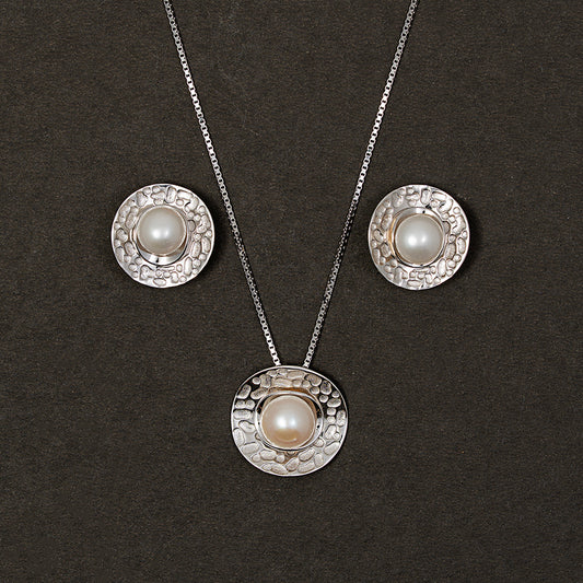Moon Crater Pearl pendant Set 925 sterling silver