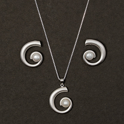 Spiral Pearl pendant Set 925 sterling silver