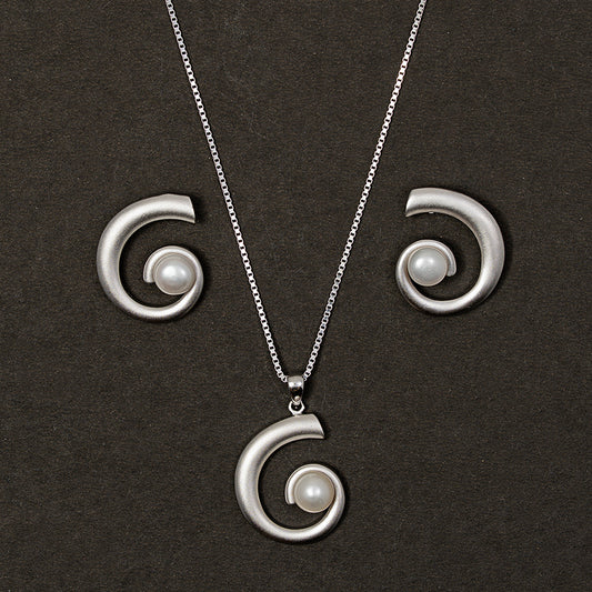 Spiral Pearl pendant Set 925 sterling silver
