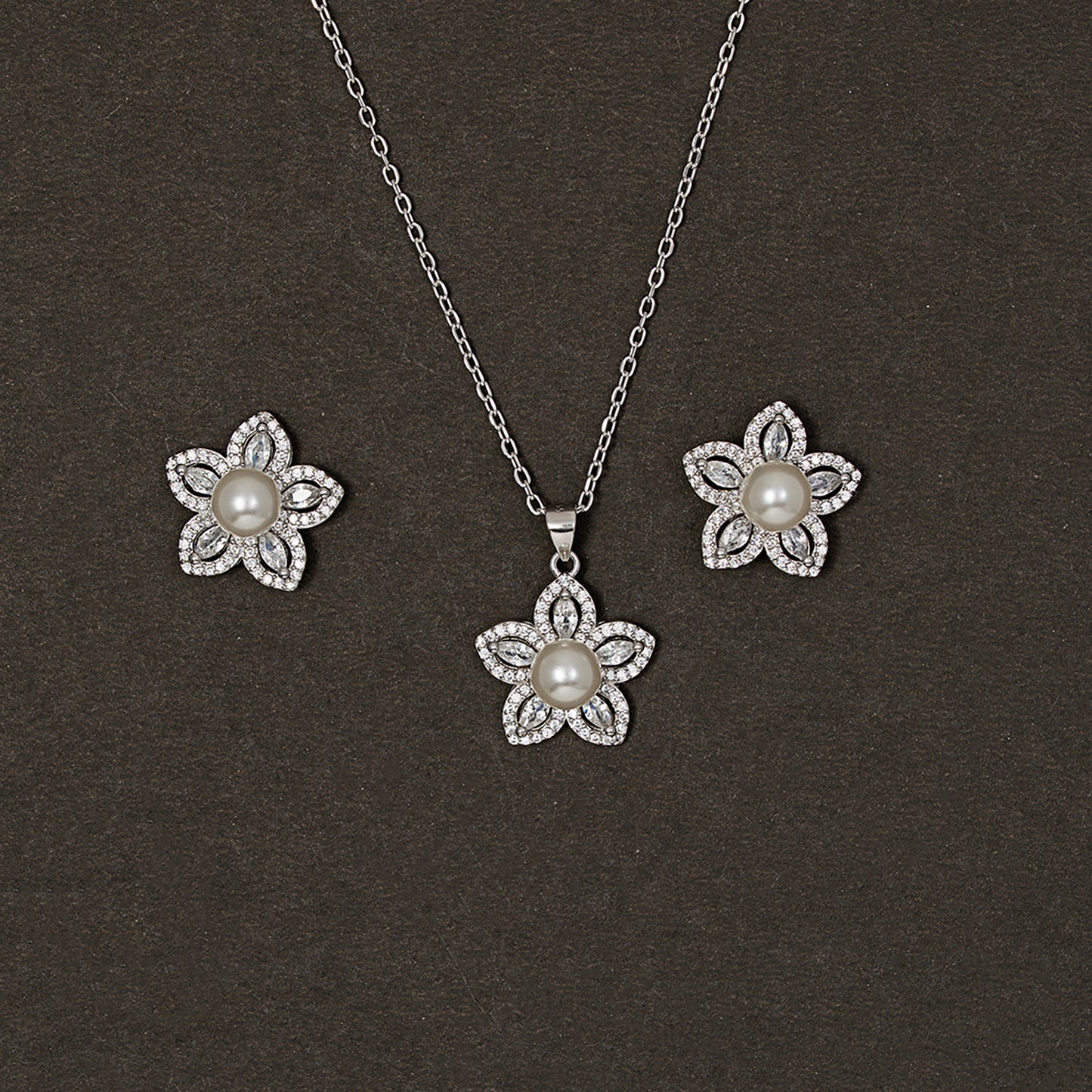 Blooming Pearl & Diamond pendant Set 925 sterling silver