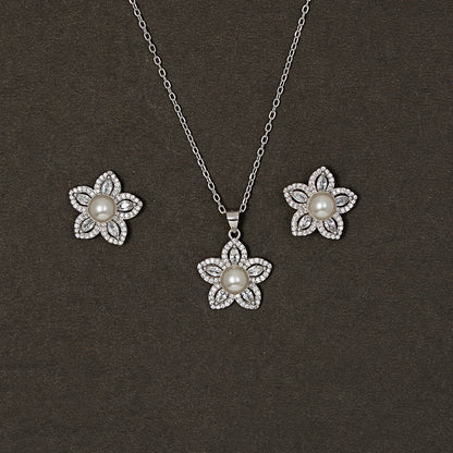 Blooming Pearl & Diamond pendant Set 925 sterling silver
