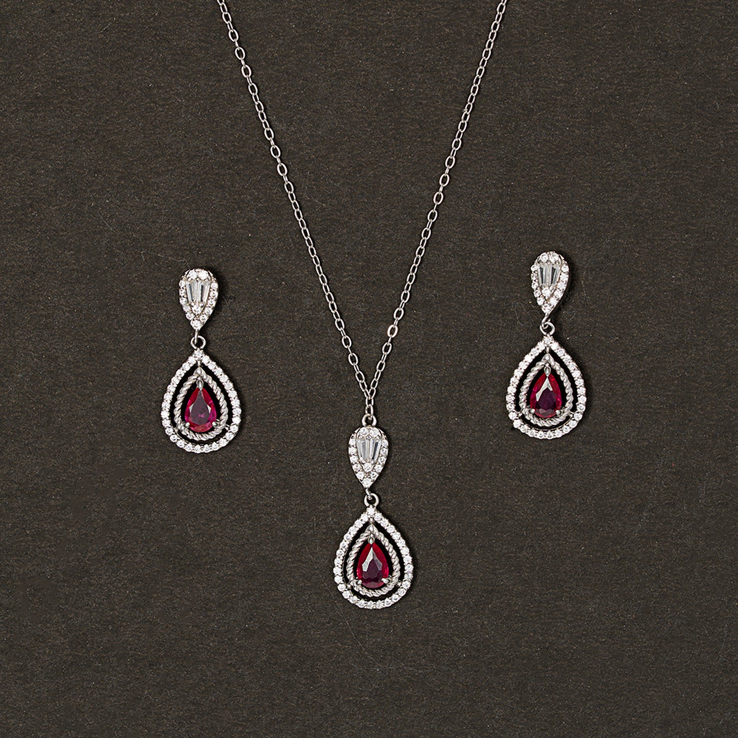 Halo Ruby & Pear-Cut SET 925 sterling silver