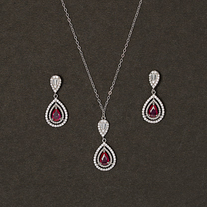 Halo Ruby & Pear-Cut SET 925 sterling silver