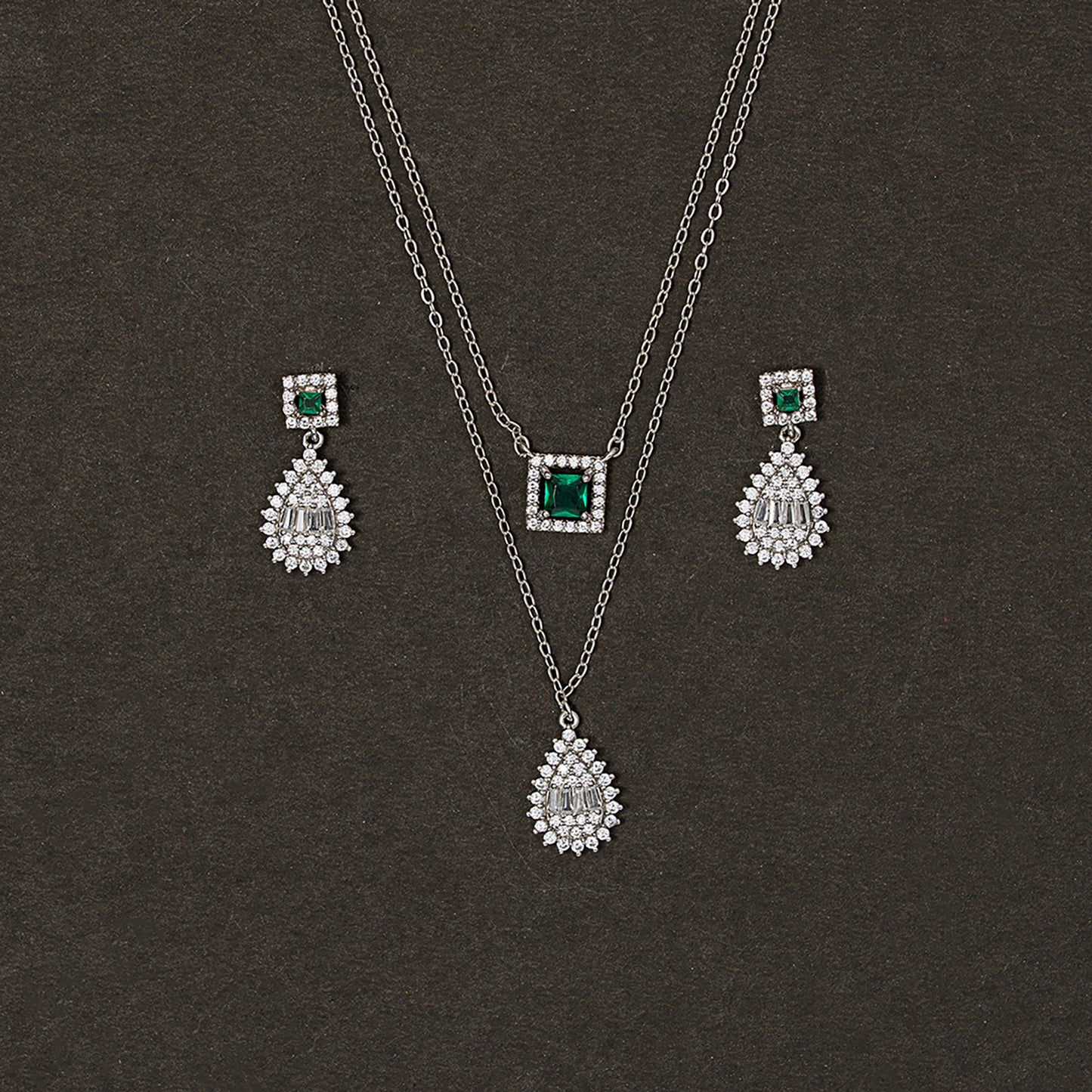Double Tier Emerald & Marquise set 925 sterling silver
