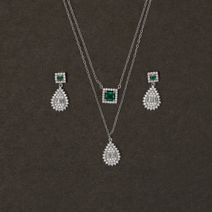 Double Tier Emerald & Marquise set 925 sterling silver