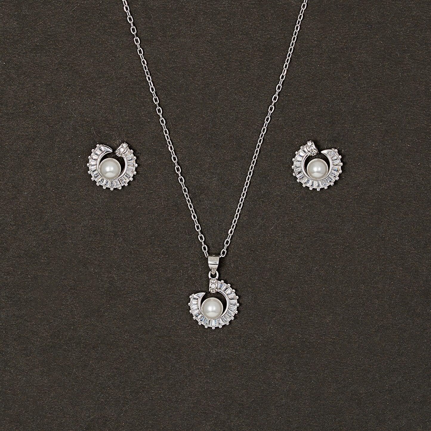 Celestial Pearl & Baguette pendant Set 925 sterling silver
