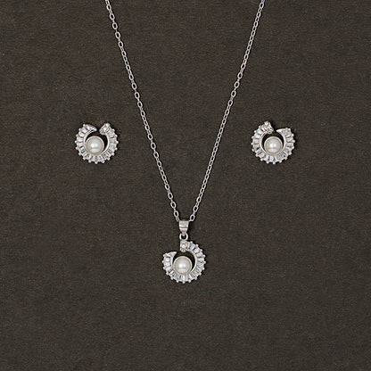 Celestial Pearl & Baguette pendant Set 925 sterling silver
