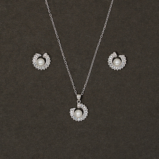 Celestial Pearl & Baguette pendant Set 925 sterling silver