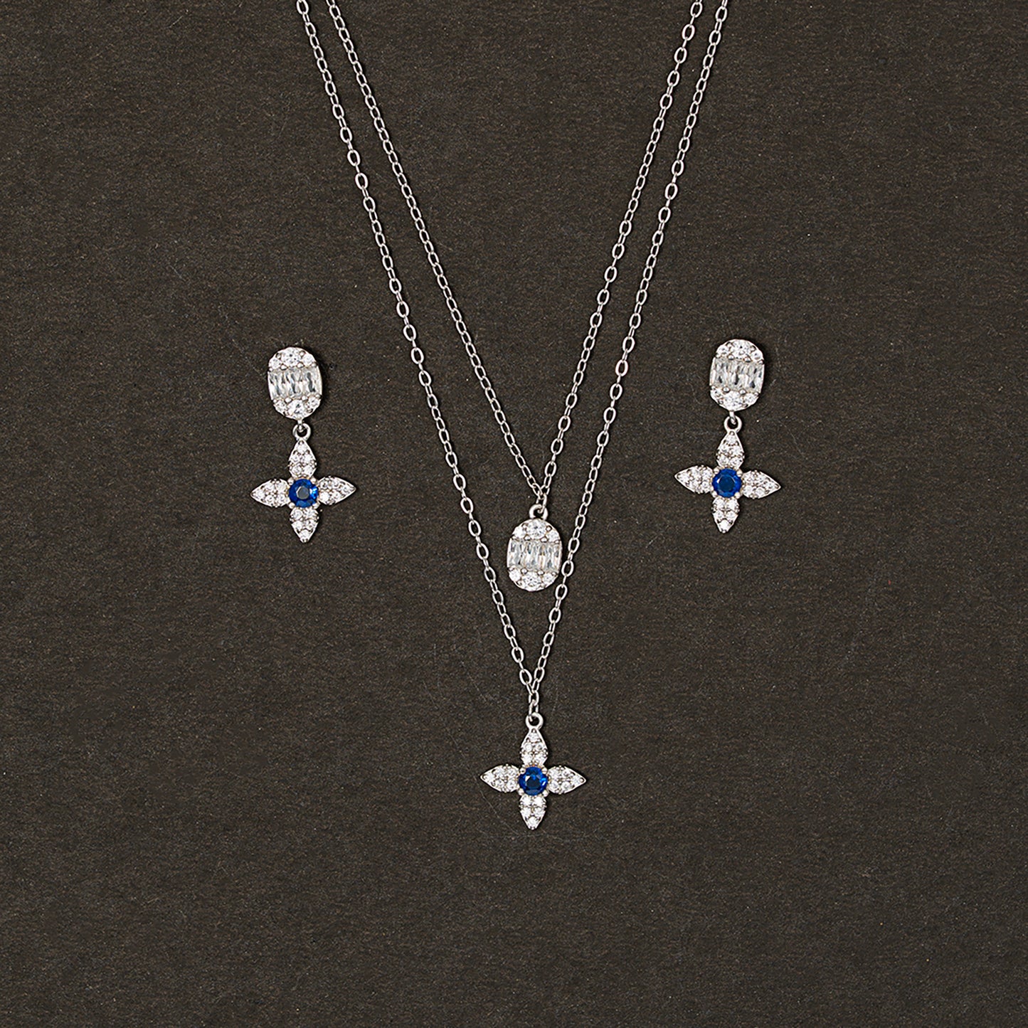 Sapphire Bloom Layered Flower SET 925 sterling silver