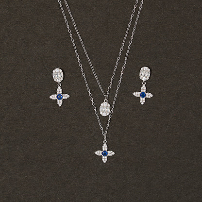 Sapphire Bloom Layered Flower SET 925 sterling silver