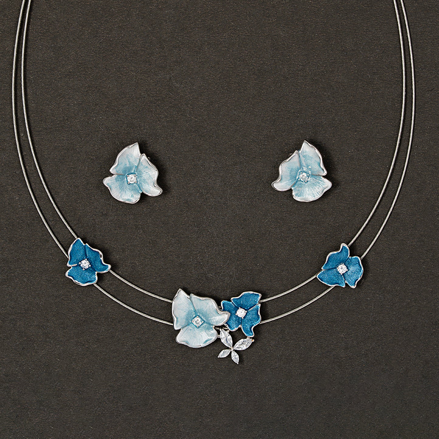 Frosted Cerulean Floral 925 sterling silver necklace