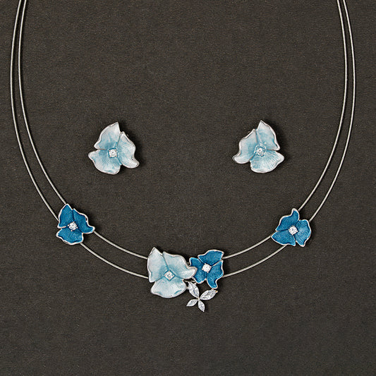 Frosted Cerulean Floral 925 sterling silver necklace