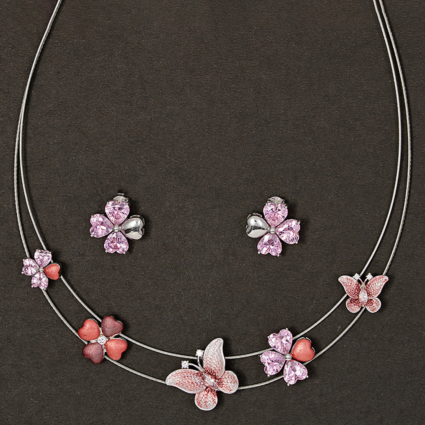 Pink Blossom & Butterfly 925 sterling silver necklace
