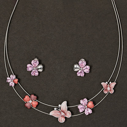 Pink Blossom & Butterfly 925 sterling silver necklace