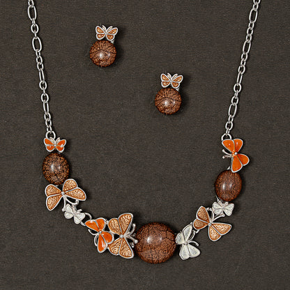 Earth-Tone Butterfly & Jasper 925 sterling silver necklace