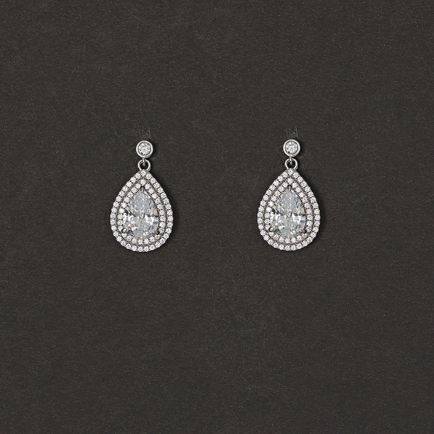 Pear-Shaped Double Halo Drop Earrings 925 sterling silver