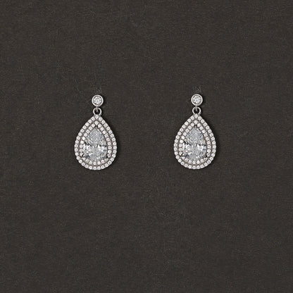 Pear-Shaped Double Halo Drop Earrings 925 sterling silver