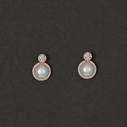 Pearl & Pavé Drop Studs Earrings 925 sterling silver
