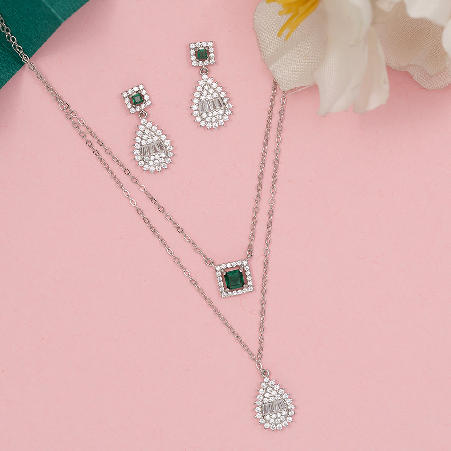 Double Tier Emerald & Marquise set 925 sterling silver