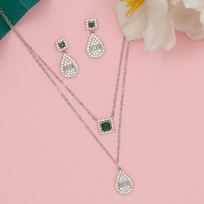 Double Tier Emerald & Marquise set 925 sterling silver