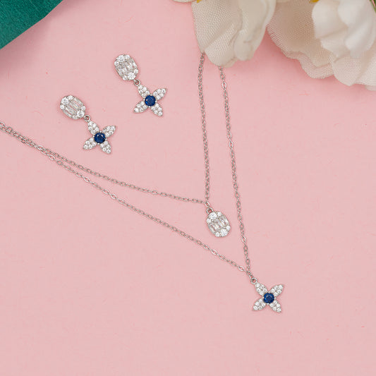 Sapphire Bloom Layered Flower SET 925 sterling silver