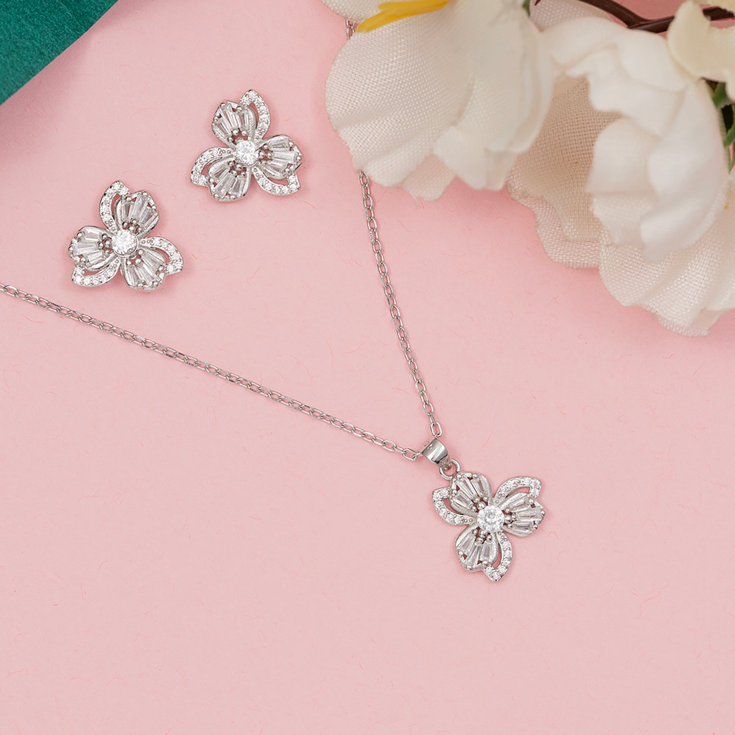 Triple-Bloom Baguette SET 925 sterling silver