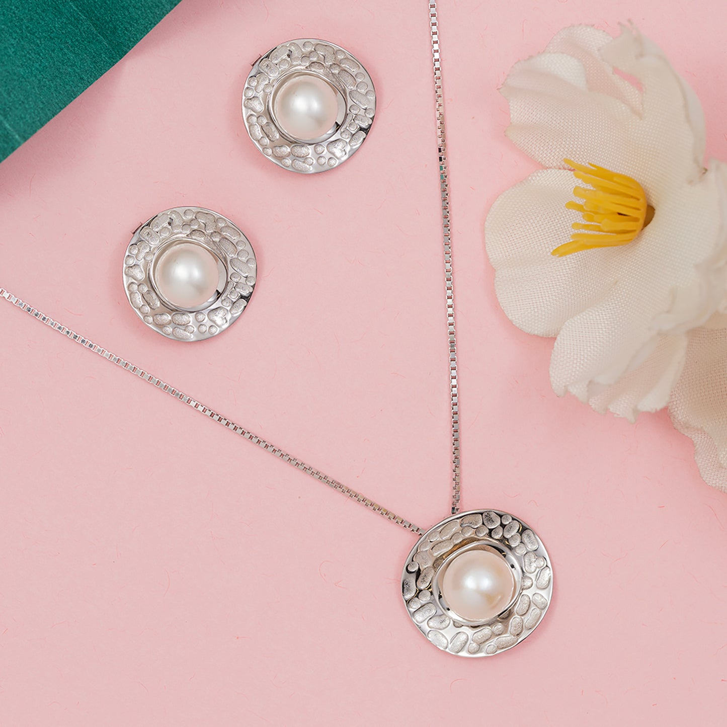 Moon Crater Pearl pendant Set 925 sterling silver