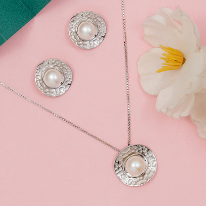 Moon Crater Pearl pendant Set 925 sterling silver