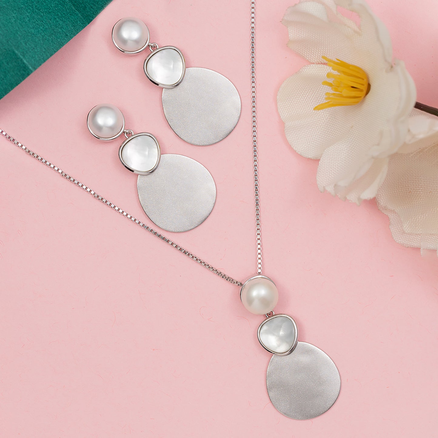Mop pearl pendant Set 925 sterling silver