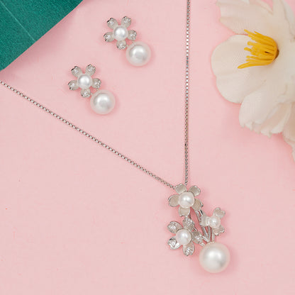 Spring Floral Pearl pendant Set 925 sterling silver