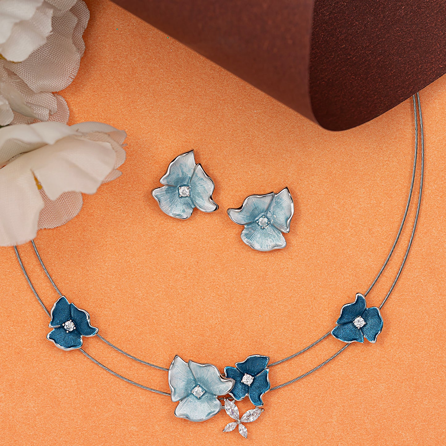 Frosted Cerulean Floral 925 sterling silver necklace